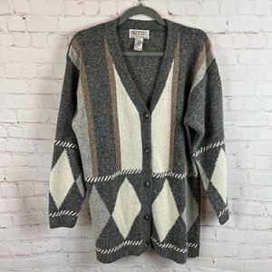 GINA PETERS Sport patchwork silk angora blend oversized cozy cardigan sweater S